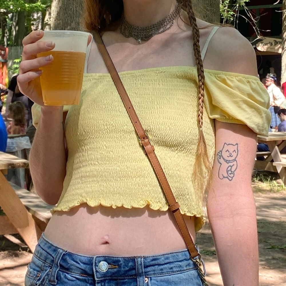 Hollister Yellow Smocked Puff Sleeve Crop Top